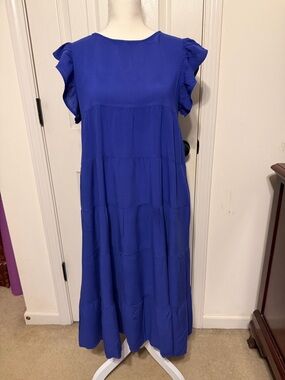 Blue Ruffle Sleeve Tiered Maxi Dress